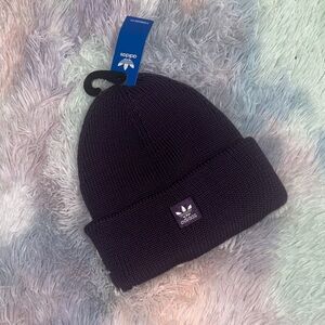 adidas Black Ribbed Cuff Beanie with Trefoil